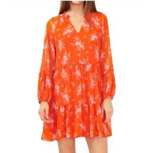 Vince Camuto Orange Floral Tiered Boho Peasant Chiffon Dress Size XXL 2X 20 Plus